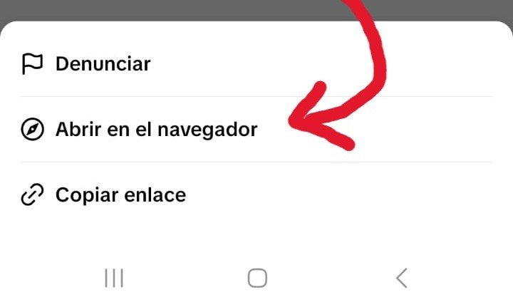 Menú del navegador de TikTok con la opción Abrir en el navegador